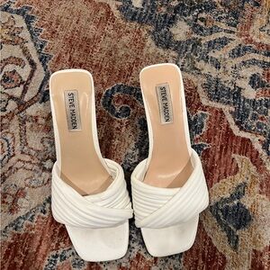 Steve Madden White Mules with Woven Design and Square Toe